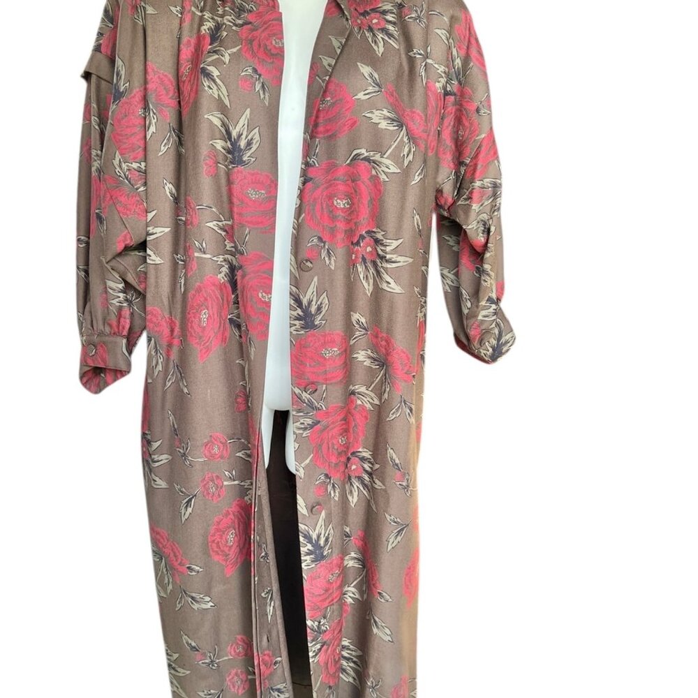 Rickie Freeman Teri Jon Belted 100% Wool Dress Women’s 14 Red Rose Print Brown - Picture 11 of 16